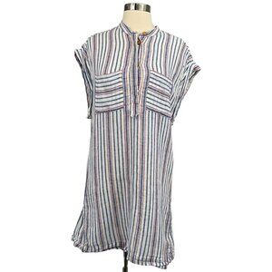 Warm NY Tunic Dress Blue White Size 1 S Multicolor Striped 100% Linen USA Made